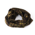 Scaldacollo, sciarpa ad anello, tartan, cuoio, marrone, giallo