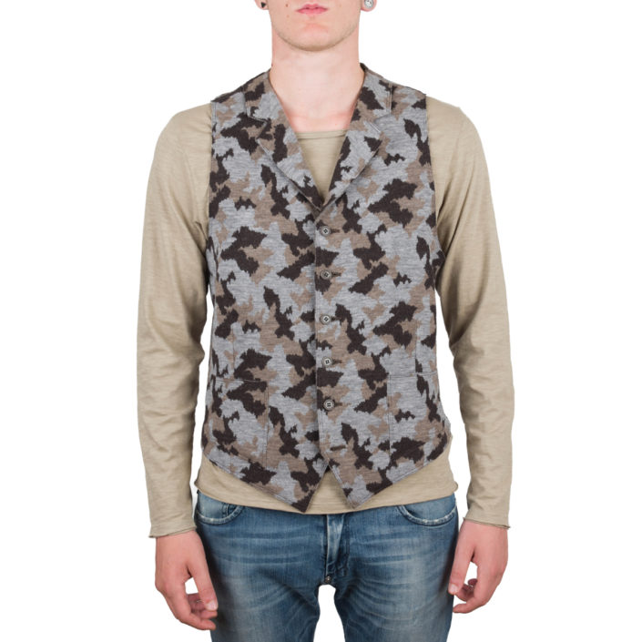 Old Fashion Sartoria, Gilet da uomo in lana cotta jersey, grigio marrone mimetico militare, fatto a mano, artigianale, sartoriale,UGI 01-28_grigio